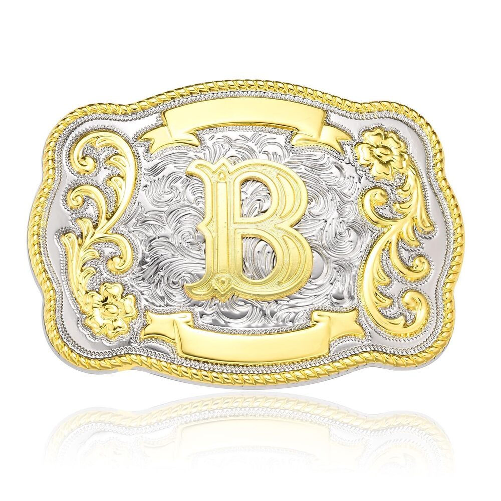 1026 Western Initial Letter ABC to XYZ Belt Buckle , Golden Capital Belt